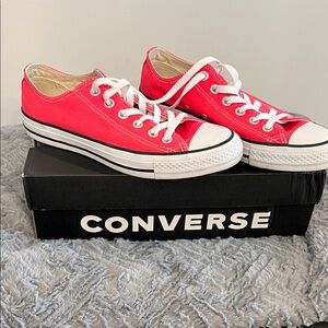 Converse Low Top Canvas Sneakers in Hot Pink and White